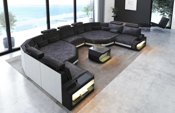 Samtstoff Wohnlandschaft Aurora mit Ottomane U-Form (Symmetrisch) XXL – Bild 4