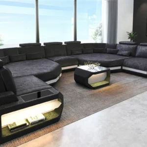 Samtstoff Wohnlandschaft Aurora mit Ottomane U-Form (Symmetrisch) XXL