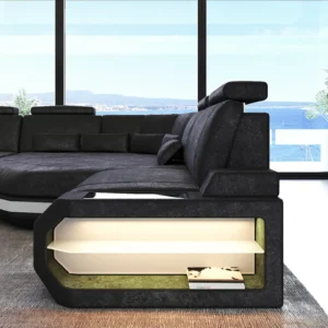 Samtstoff Wohnlandschaft Aurora mit Ottomane U-Form (Symmetrisch) XXL