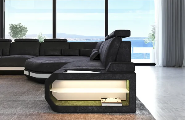Samtstoff Wohnlandschaft Aurora mit Ottomane U-Form (Symmetrisch) XXL – Bild 6