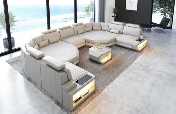 Kunstleder Wohnlandschaft Aurora mit Ottomane U-Form (Symmetrisch) XXL – Bild 7