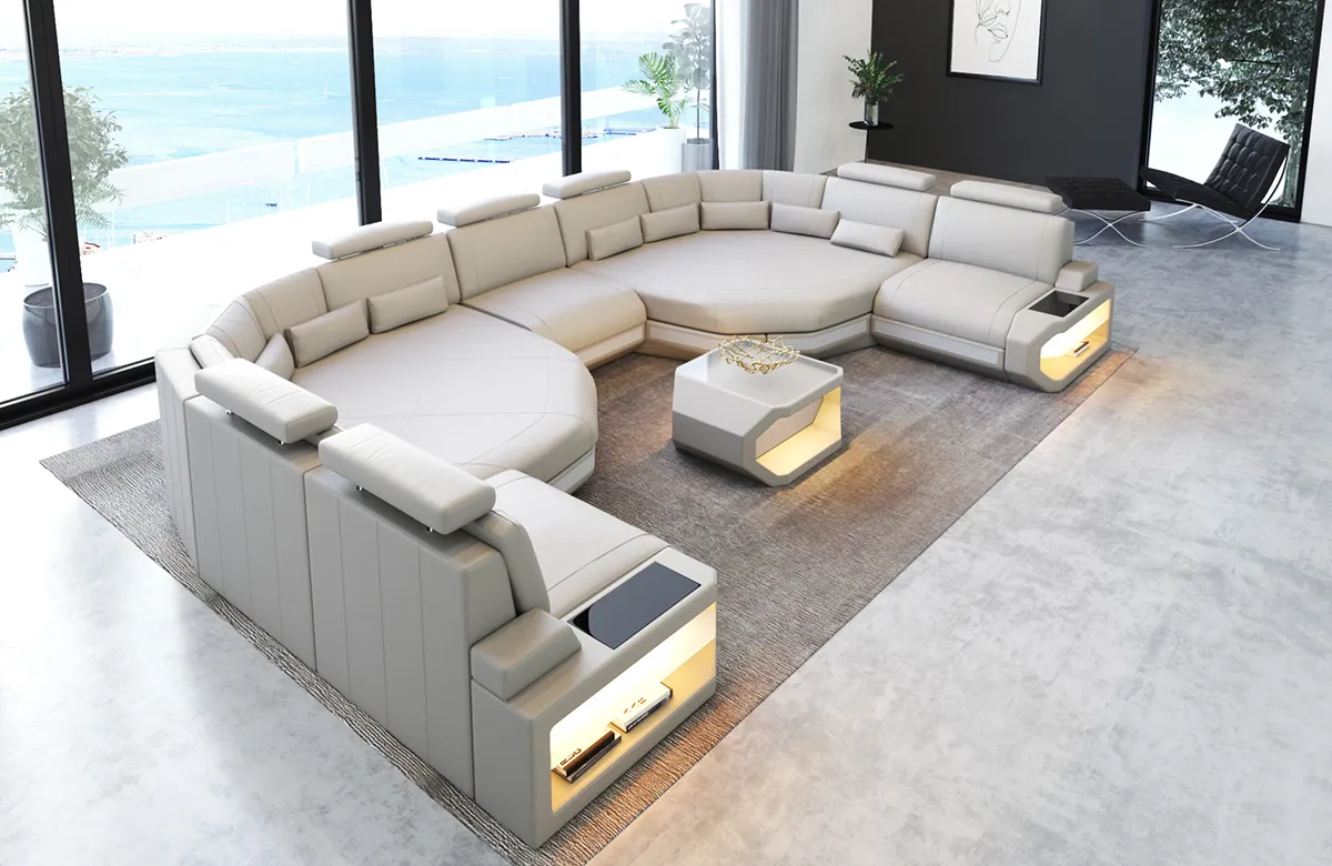 Büffelleder Wohnlandschaft Aurora mit Ottomane U-Form (Symmetrisch) XXL