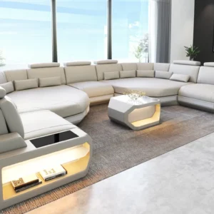Kunstleder Wohnlandschaft Aurora mit Ottomane U-Form (Symmetrisch) XXL