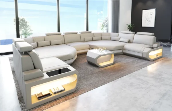 Kunstleder Wohnlandschaft Aurora mit Ottomane U-Form (Symmetrisch) XXL – Bild 8