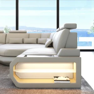 Kunstleder Wohnlandschaft Aurora mit Ottomane U-Form (Symmetrisch) XXL