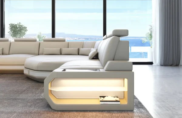 Kunstleder Wohnlandschaft Aurora mit Ottomane U-Form (Symmetrisch) XXL – Bild 9