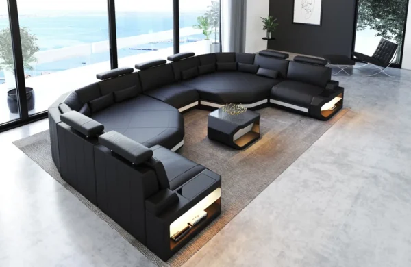 Kunstleder Wohnlandschaft Aurora mit Ottomane U-Form (Symmetrisch) XXL – Bild 10