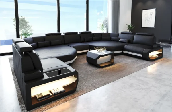 Kunstleder Wohnlandschaft Aurora mit Ottomane U-Form (Symmetrisch) XXL – Bild 11