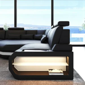 Kunstleder Wohnlandschaft Aurora mit Ottomane U-Form (Symmetrisch) XXL