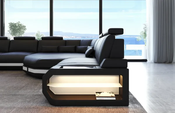 Kunstleder Wohnlandschaft Aurora mit Ottomane U-Form (Symmetrisch) XXL – Bild 12