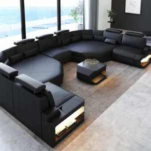 Kunstleder Wohnlandschaft Aurora mit Ottomane U-Form (Symmetrisch) XXL