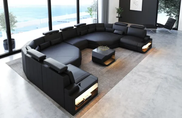 Kunstleder Wohnlandschaft Aurora mit Ottomane U-Form (Symmetrisch) XXL – Bild 13