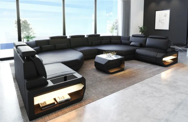 Kunstleder Wohnlandschaft Aurora mit Ottomane U-Form (Symmetrisch) XXL – Bild 14