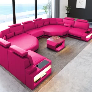 Kunstleder Wohnlandschaft Aurora mit Ottomane U-Form (Symmetrisch) XXL