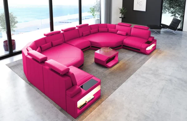 Kunstleder Wohnlandschaft Aurora mit Ottomane U-Form (Symmetrisch) XXL
