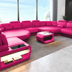 Kunstleder Wohnlandschaft Aurora mit Ottomane U-Form (Symmetrisch) XXL