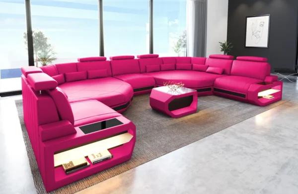 Kunstleder Wohnlandschaft Aurora mit Ottomane U-Form (Symmetrisch) XXL – Bild 2