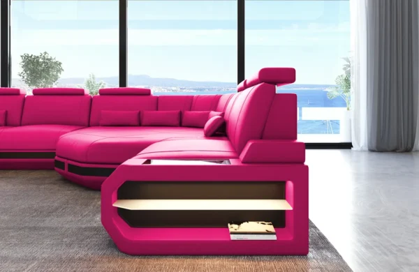 Kunstleder Wohnlandschaft Aurora mit Ottomane U-Form (Symmetrisch) XXL – Bild 3