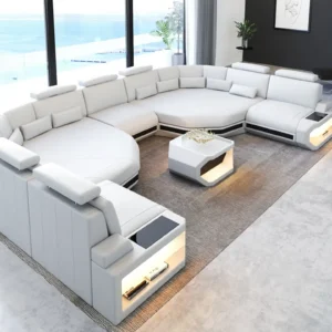 Kunstleder Wohnlandschaft Aurora mit Ottomane U-Form (Symmetrisch) XXL