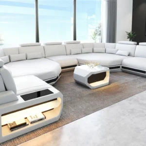 Kunstleder Wohnlandschaft Aurora mit Ottomane U-Form (Symmetrisch) XXL