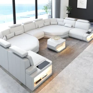 Kunstleder Wohnlandschaft Aurora mit Ottomane U-Form (Symmetrisch) XXL