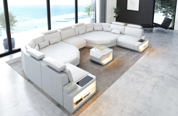 Kunstleder Wohnlandschaft Aurora mit Ottomane U-Form (Symmetrisch) XXL – Bild 16