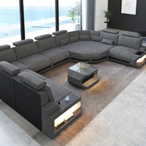 Webstoff Wohnlandschaft Aurora mit Ottomane U-Form XL