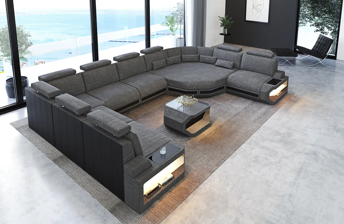 Webstoff Wohnlandschaft Aurora mit Ottomane U-Form XL