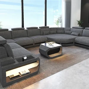 Webstoff Wohnlandschaft Aurora mit Ottomane U-Form XL