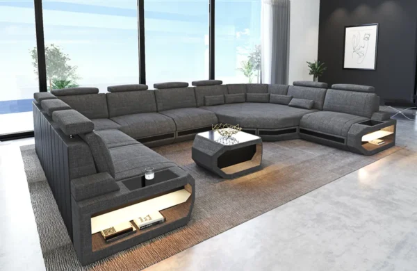 Webstoff Wohnlandschaft Aurora mit Ottomane U-Form XL – Bild 2