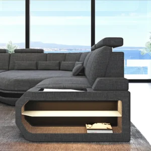Webstoff Wohnlandschaft Aurora mit Ottomane U-Form XL