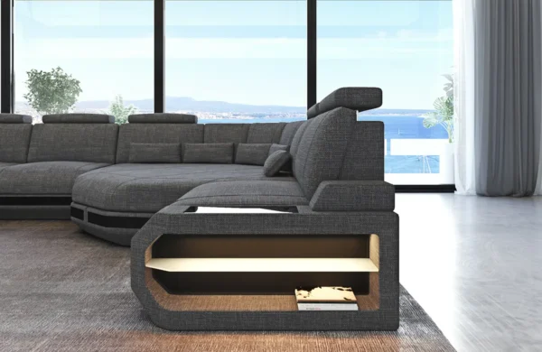 Webstoff Wohnlandschaft Aurora mit Ottomane U-Form XL – Bild 3