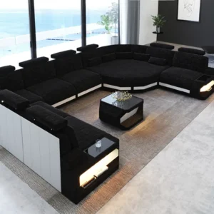 Webstoff Wohnlandschaft Aurora mit Ottomane U-Form XL
