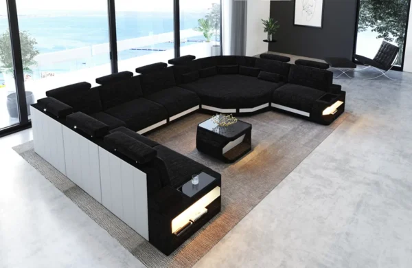 Webstoff Wohnlandschaft Aurora mit Ottomane U-Form XL – Bild 7