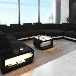 Webstoff Wohnlandschaft Aurora mit Ottomane U-Form XL