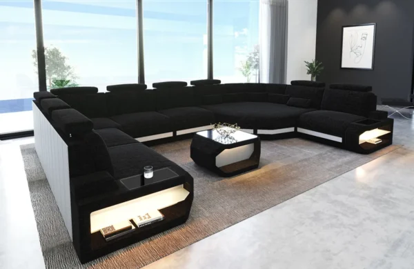 Webstoff Wohnlandschaft Aurora mit Ottomane U-Form XL – Bild 8