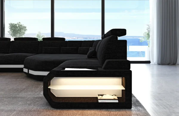 Webstoff Wohnlandschaft Aurora mit Ottomane U-Form XL – Bild 9