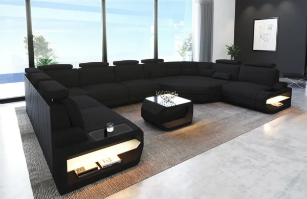 Webstoff Wohnlandschaft Aurora mit Ottomane U-Form XL – Bild 11