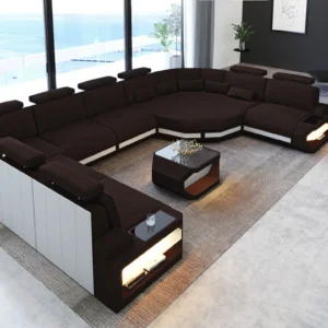 Webstoff Wohnlandschaft Aurora mit Ottomane U-Form XL