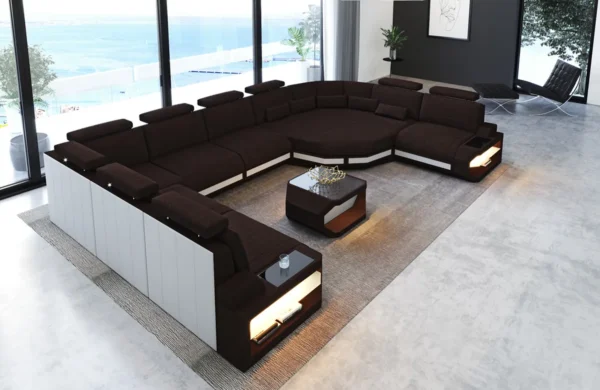 Webstoff Wohnlandschaft Aurora mit Ottomane U-Form XL – Bild 4
