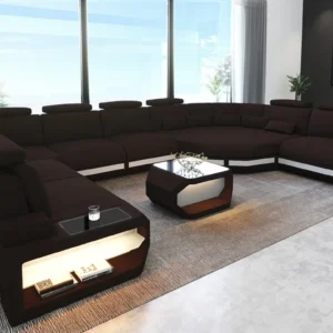 Webstoff Wohnlandschaft Aurora mit Ottomane U-Form XL