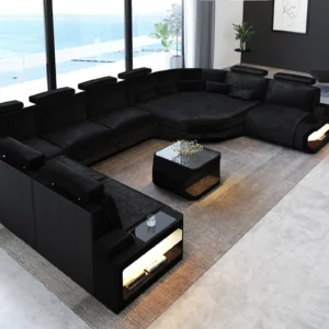 Samtstoff Wohnlandschaft Aurora mit Ottomane U-Form XL
