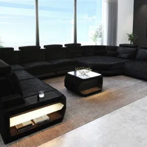 Samtstoff Wohnlandschaft Aurora mit Ottomane U-Form XL