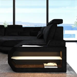 Samtstoff Wohnlandschaft Aurora mit Ottomane U-Form XL