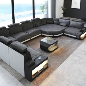 Samtstoff Wohnlandschaft Aurora mit Ottomane U-Form XL