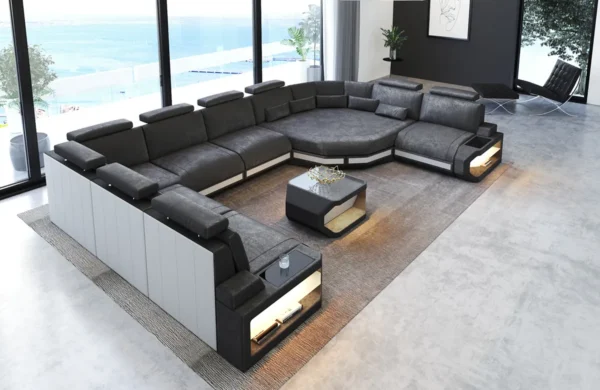 Samtstoff Wohnlandschaft Aurora mit Ottomane U-Form XL – Bild 4
