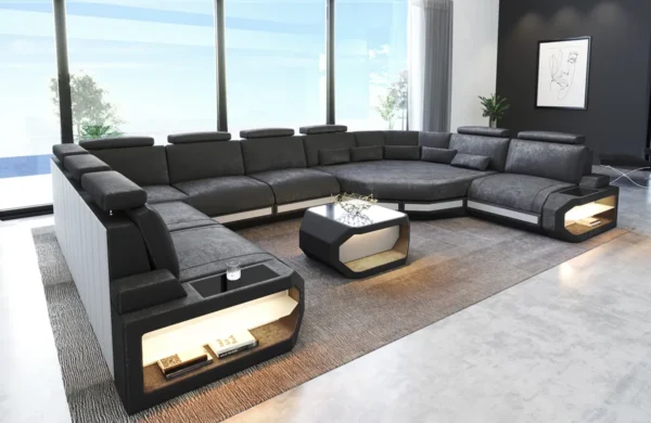 Samtstoff Wohnlandschaft Aurora mit Ottomane U-Form XL – Bild 5