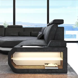 Samtstoff Wohnlandschaft Aurora mit Ottomane U-Form XL