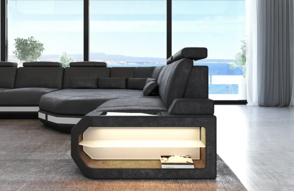 Samtstoff Wohnlandschaft Aurora mit Ottomane U-Form XL – Bild 6