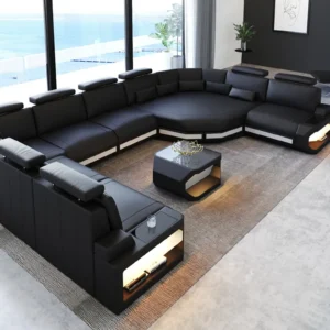 Büffelleder Wohnlandschaft Aurora mit Ottomane U-Form XL